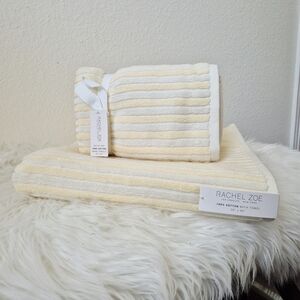 3pc Rachel Zoe Towel set ( 2pc hand + 1pc Bath Towels) 100% cotton Yellow& cream
